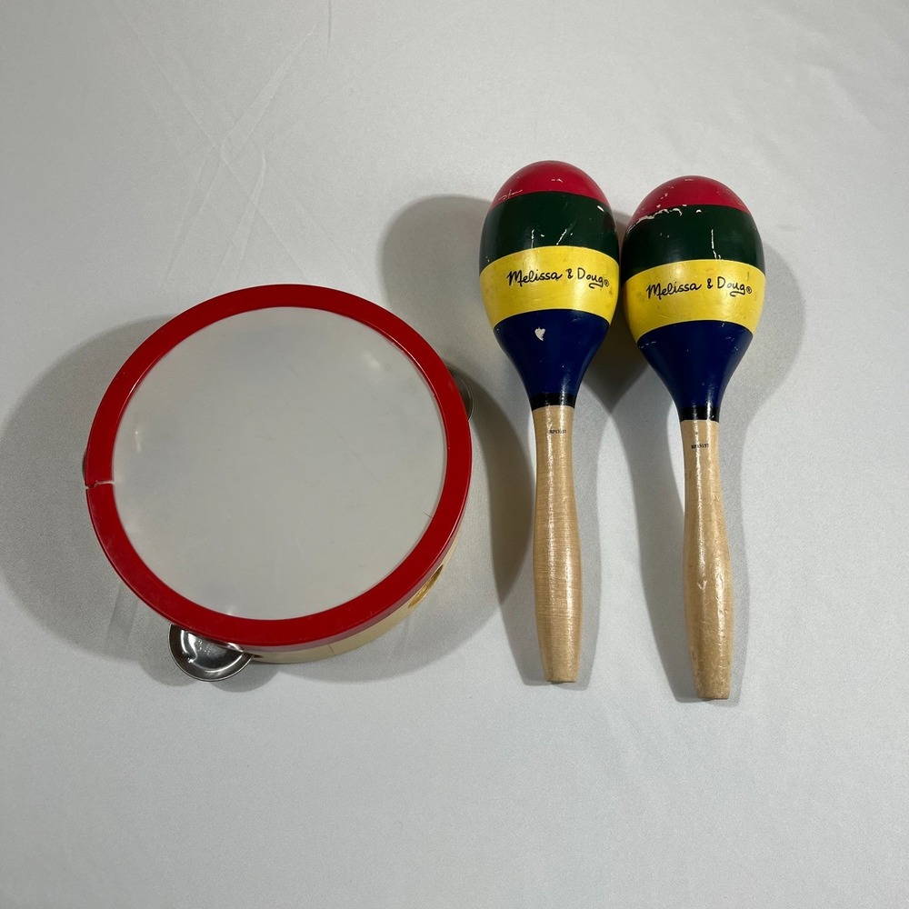 Melissa & Doug Wooden Maracas & Tambourine Set Toddler Musical Toy Instruments